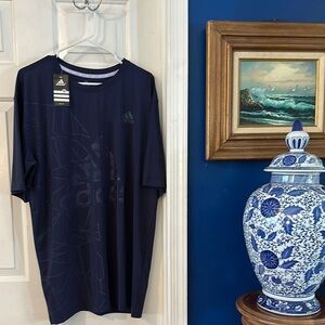 NWT Men’s Adidas Blue Athletic Cut Short Sleeve Polyester Athletic Top